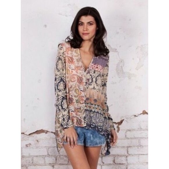 Artisan De Lux X Anthropologie Boho Paisley Asymmetrical Button Down Top - Picture 2 of 16